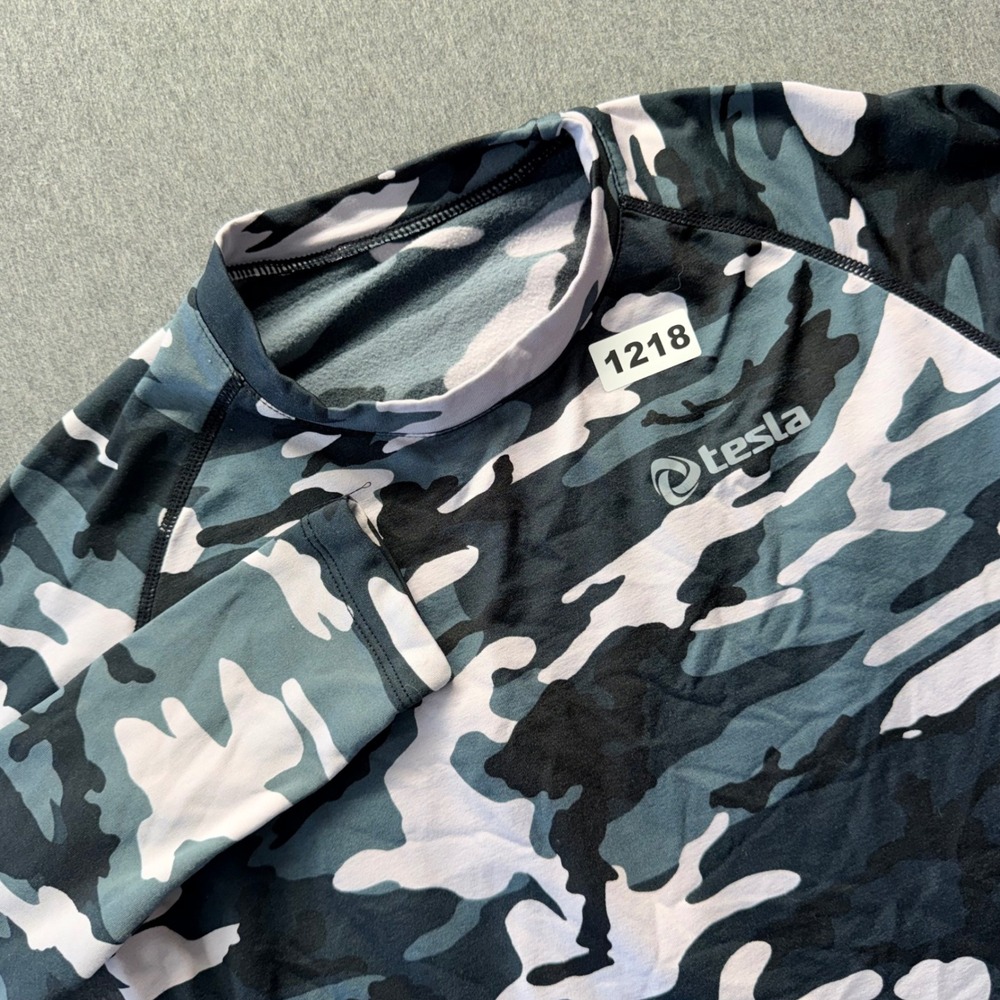 Tesla Mens Camo Thermal Compression Shirt Long Sleeve Blue Camouflage Large